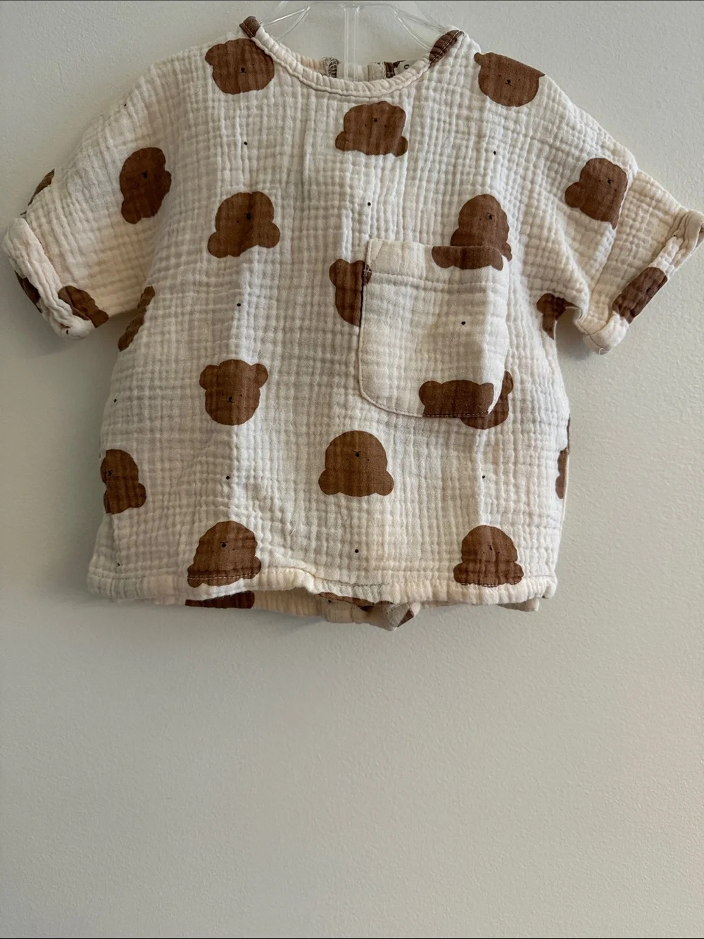 Toddler Bear Print Muslin Pajama Set - Cream & Brown